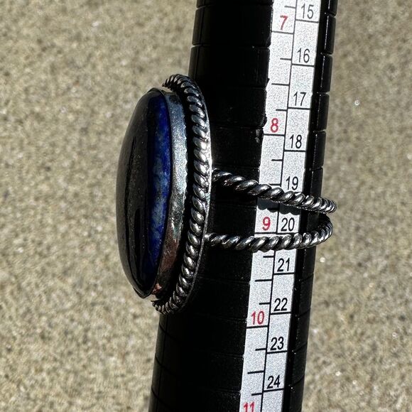 NEW Blue Lapis Lazuli Gemstone Chunky Oval Ring w/ Twist Rope Silver Band Sz 9 - Picture 3 of 15